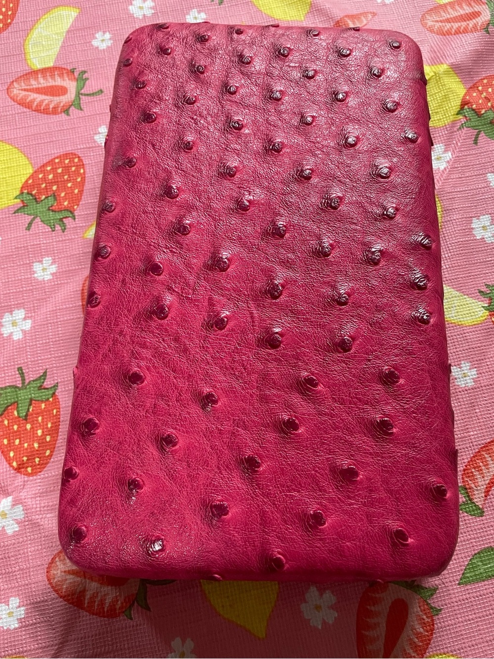 Hot Pink Ostrich-Textured Thick Clamshell Wallet
